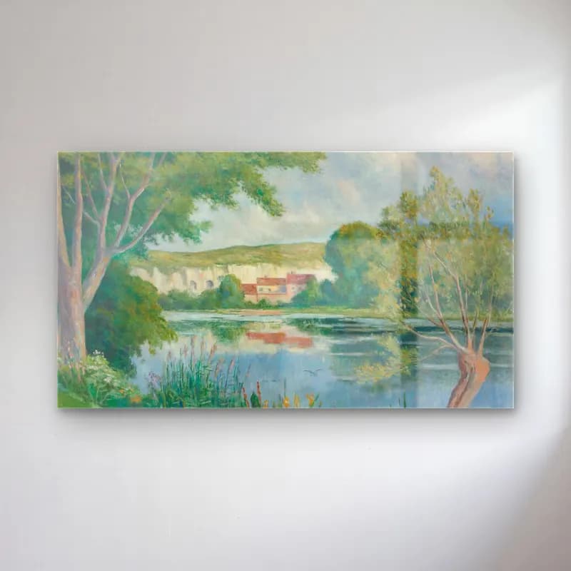 Maximilien Luce – Bord De Seine (circa 1922) cam tablo — Maximilien Luce – Bord De Seine (circa 1922) — empresyonist kırda nehir
