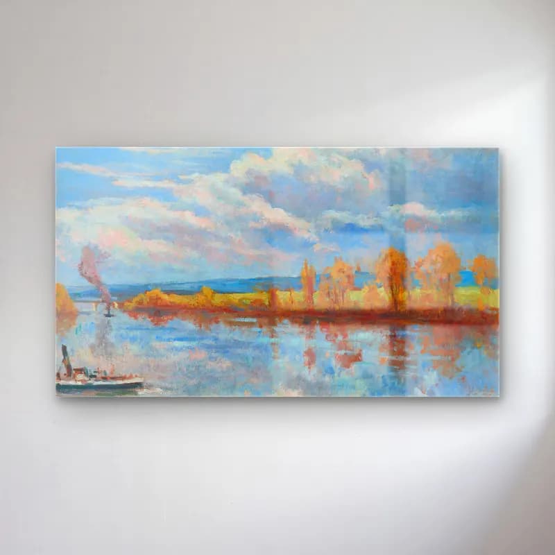 Maximilien Luce – Bords de Seine à Guernes cam tablo — Maximilien Luce – Bords de Seine à Guernes — empresyonist kırda nehir