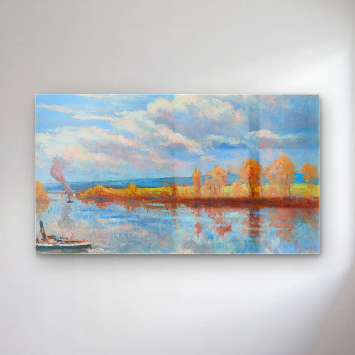 Maximilien Luce – Bords de Seine à Guernes cam tablo — Maximilien Luce – Bords de Seine à Guernes — empresyonist kırda nehir