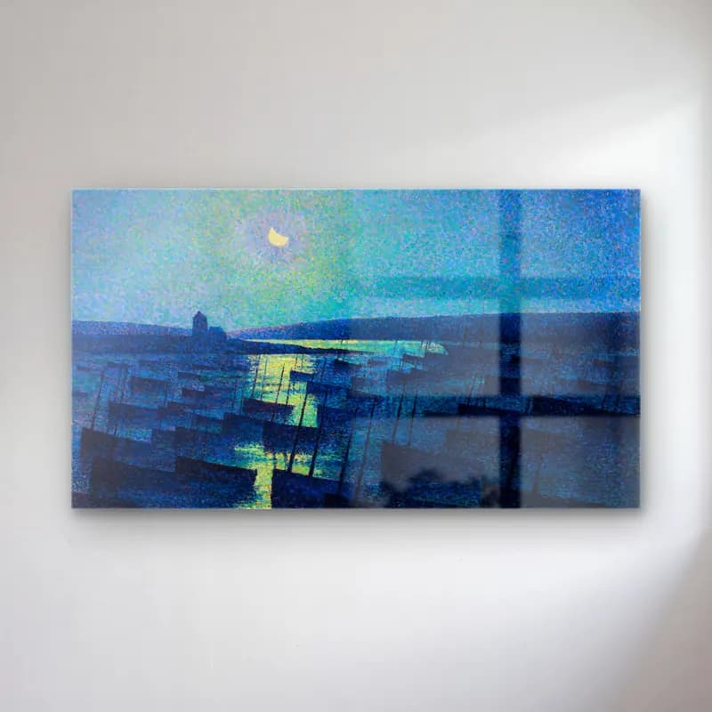 Maximilien Luce – Camaret, Moonlight and Fishing Boats cam tablo — Maximilien Luce – Camaret, Moonlight and Fishing Boats — empresyonist liman ve tekneler