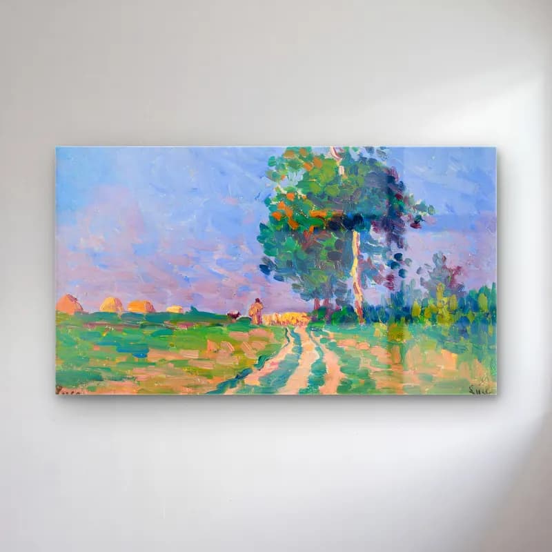 Maximilien Luce – Gardien Et Son Troupeau Sur Le Chemin Aux Environs De… cam tablo — Maximilien Luce – Gardien Et Son Troupeau Sur Le Chemin Aux Environs De… — empresyonist yalnız ağaç