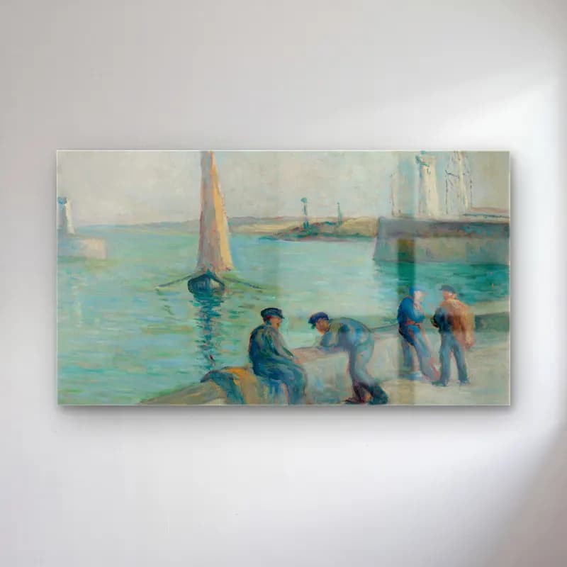 Maximilien Luce – Honfleur, Pêcheurs sur le Port cam tablo — Maximilien Luce – Honfleur, Pêcheurs sur le Port — empresyonist liman ve tekneler