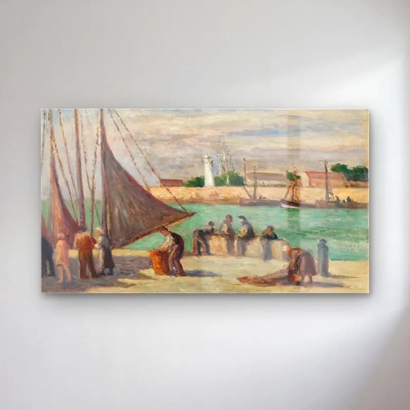 Maximilien Luce – Honfleur, Sur le Quai cam tablo — Maximilien Luce – Honfleur, Sur le Quai — empresyonist liman ve tekneler