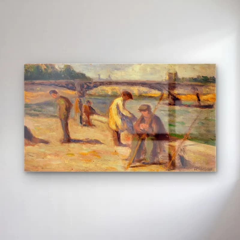Maximilien Luce – La berge du quai Malaquais (before 1936) cam tablo — Maximilien Luce – La berge du quai Malaquais (before 1936) — empresyonist sahilde i̇nsanlar