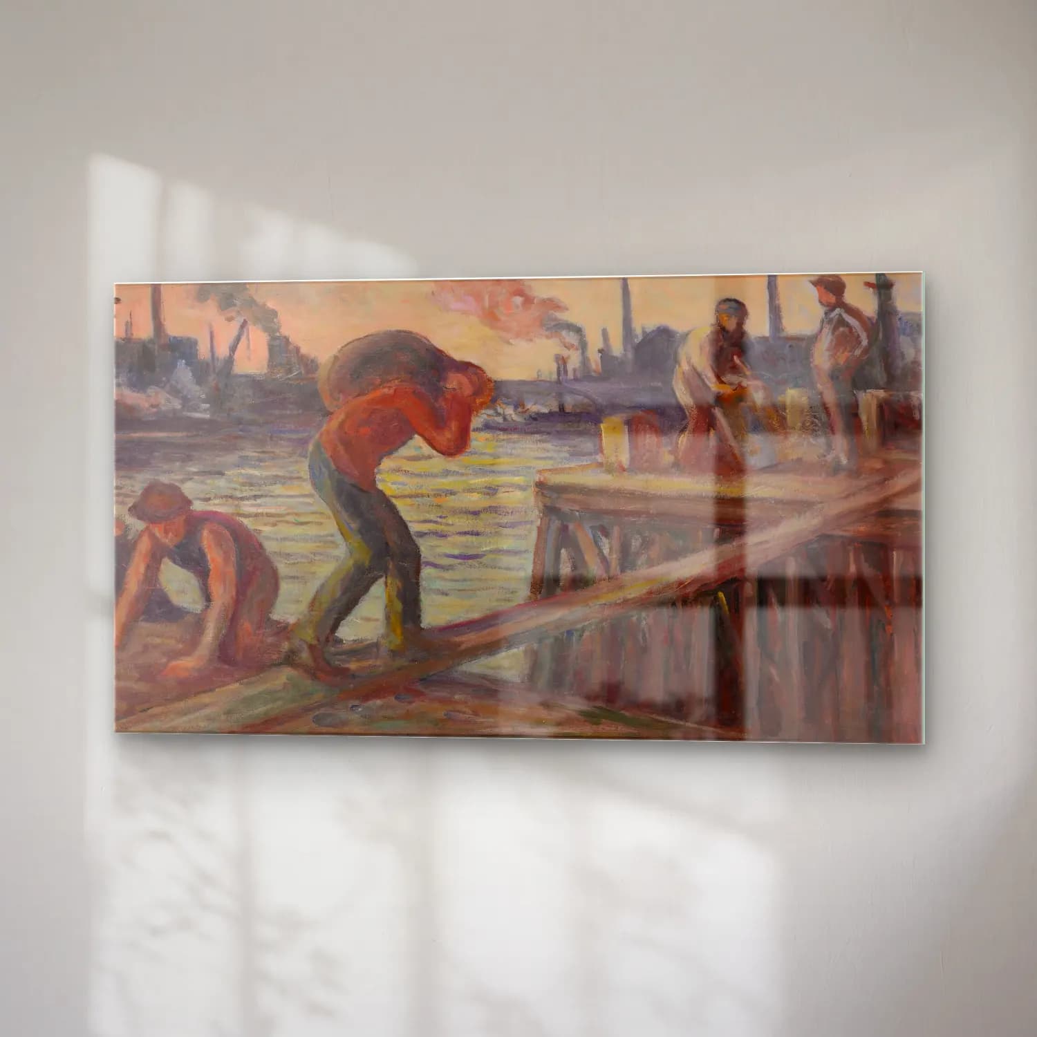 Maximilien Luce – Le Déchargement de la péniche (circa 1925-30) cam tablo — sağ açıdan görünüm