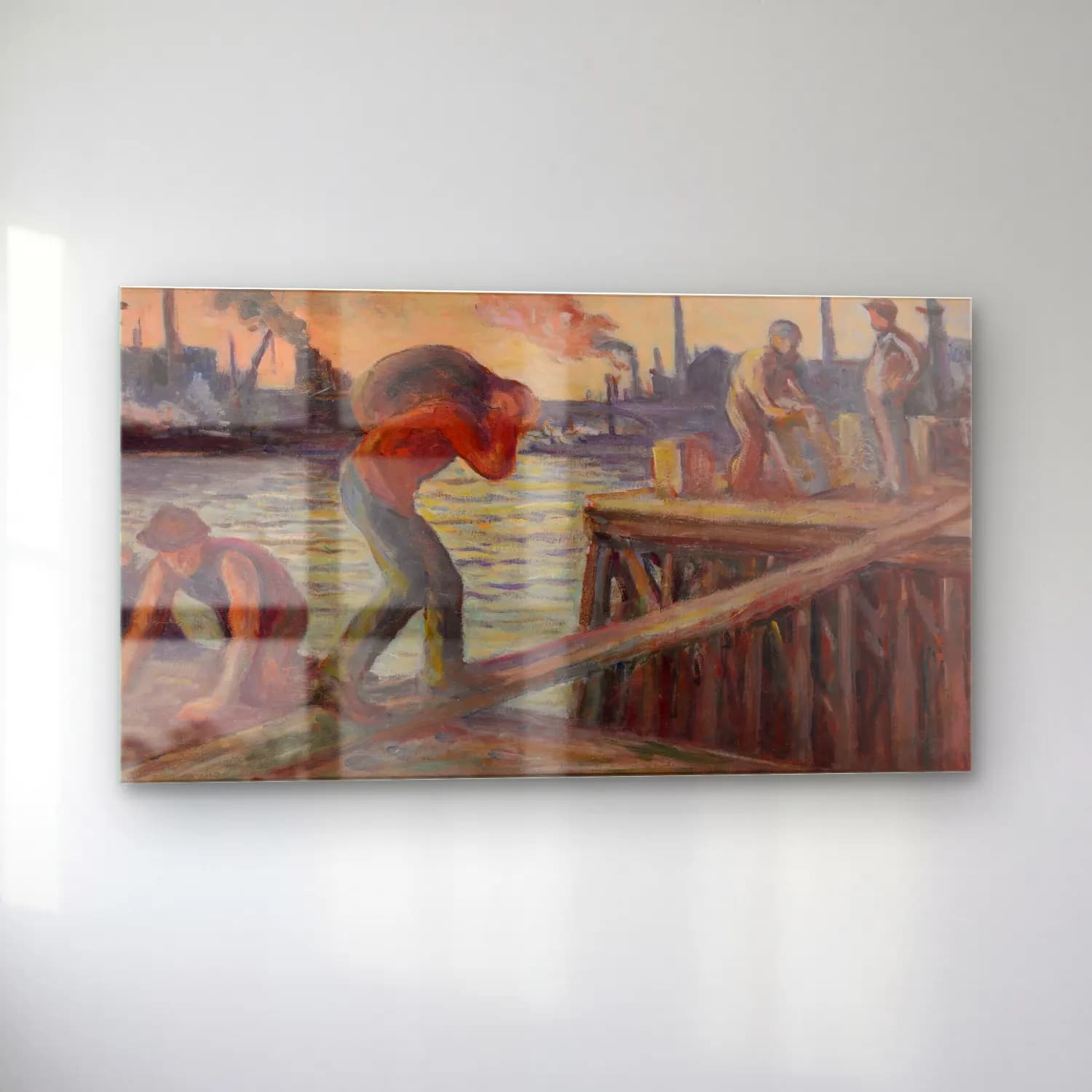 Maximilien Luce – Le Déchargement de la péniche (circa 1925-30) cam tablo — sol açıdan görünüm
