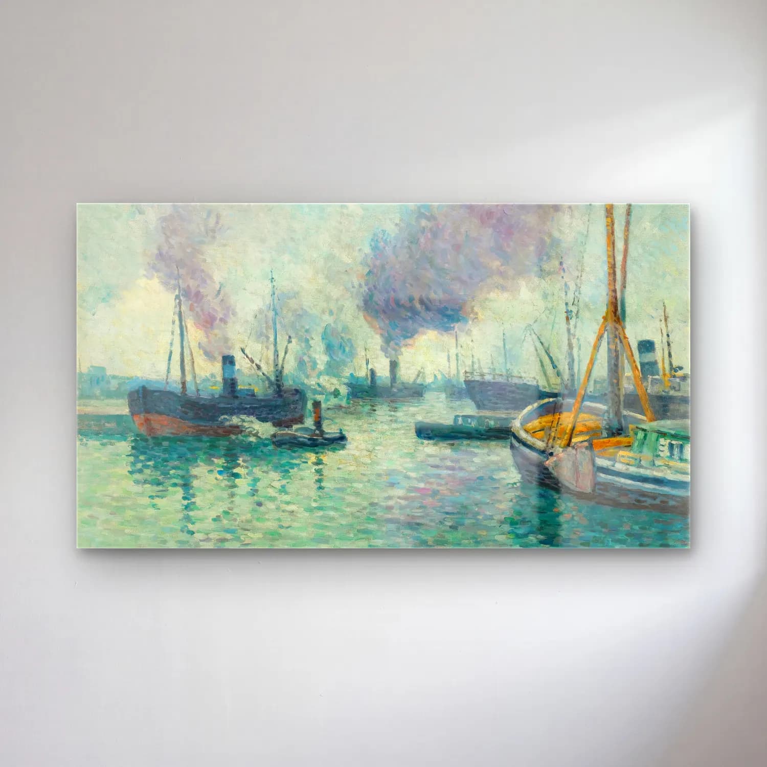 Maximilien Luce – Le Port De Rotterdam cam tablo — Maximilien Luce – Le Port De Rotterdam — empresyonist liman ve tekneler