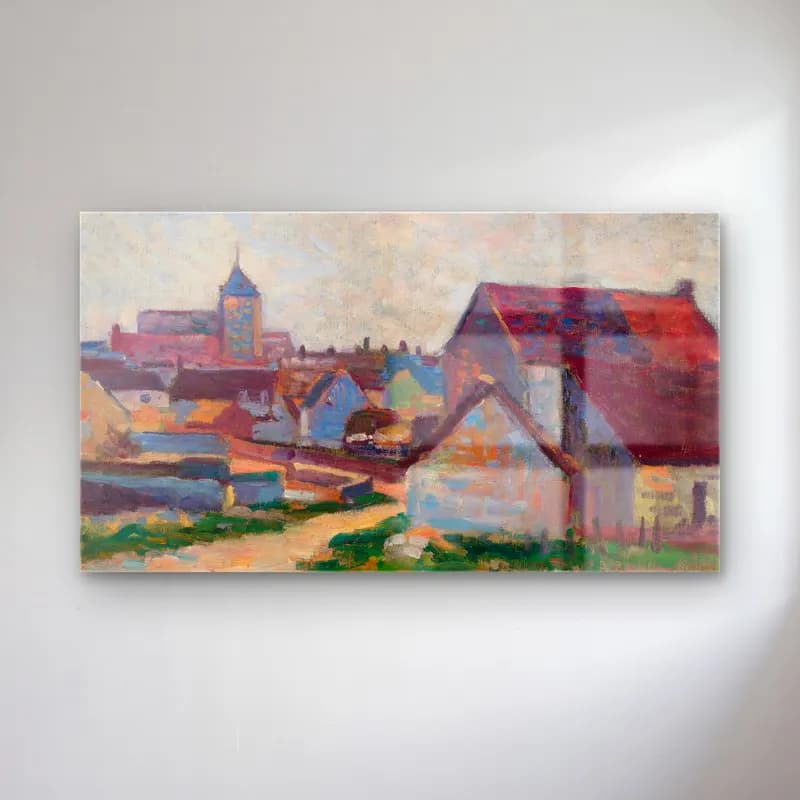 Maximilien Luce – Le Village De Conche-Sur-Condoires cam tablo — Maximilien Luce – Le Village De Conche-Sur-Condoires — empresyonist köy sokağı