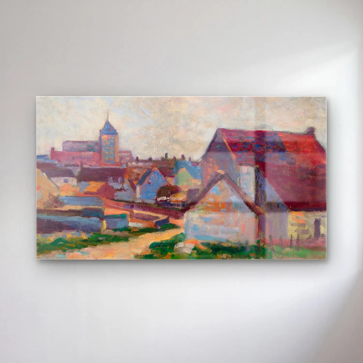 Maximilien Luce – Le Village De Conche-Sur-Condoires cam tablo — Maximilien Luce – Le Village De Conche-Sur-Condoires — empresyonist köy sokağı