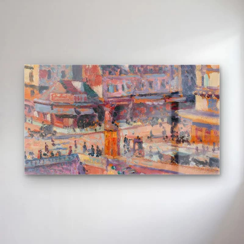 Maximilien Luce – Le pont Saint-Michel et le quai des Orfèvres (before 1936) cam tablo — Maximilien Luce – Le pont Saint-Michel et le quai des Orfèvres (before 1936) — empresyonist kafeli avrupa sokağı
