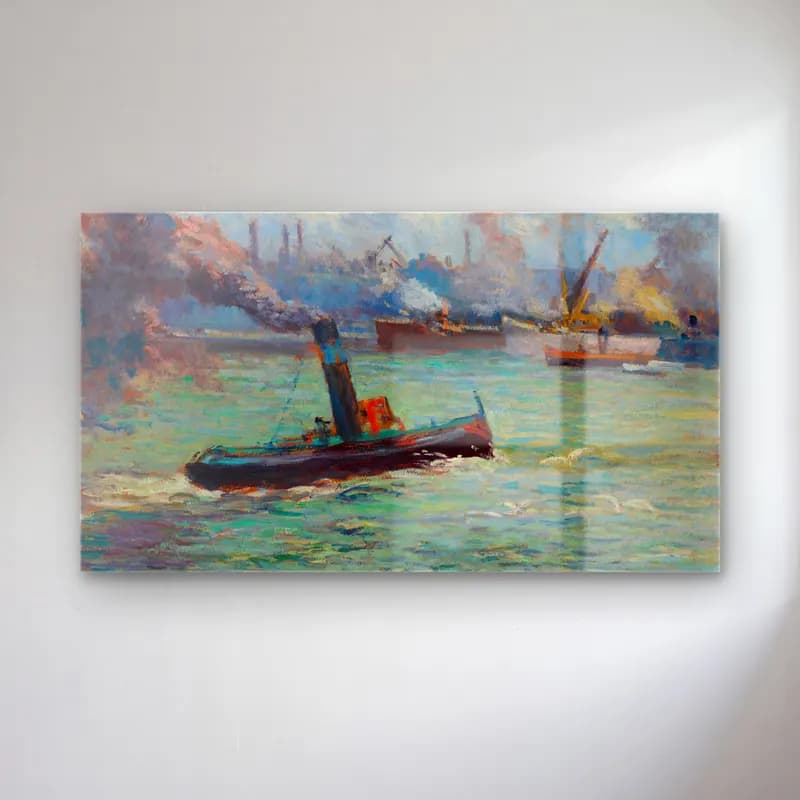 Maximilien Luce – Le port de Rouen cam tablo — Maximilien Luce – Le port de Rouen — empresyonist liman ve tekneler