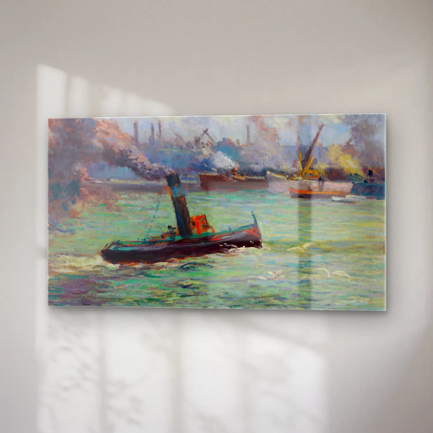 Maximilien Luce – Le port de Rouen cam tablo — sağ açıdan görünüm