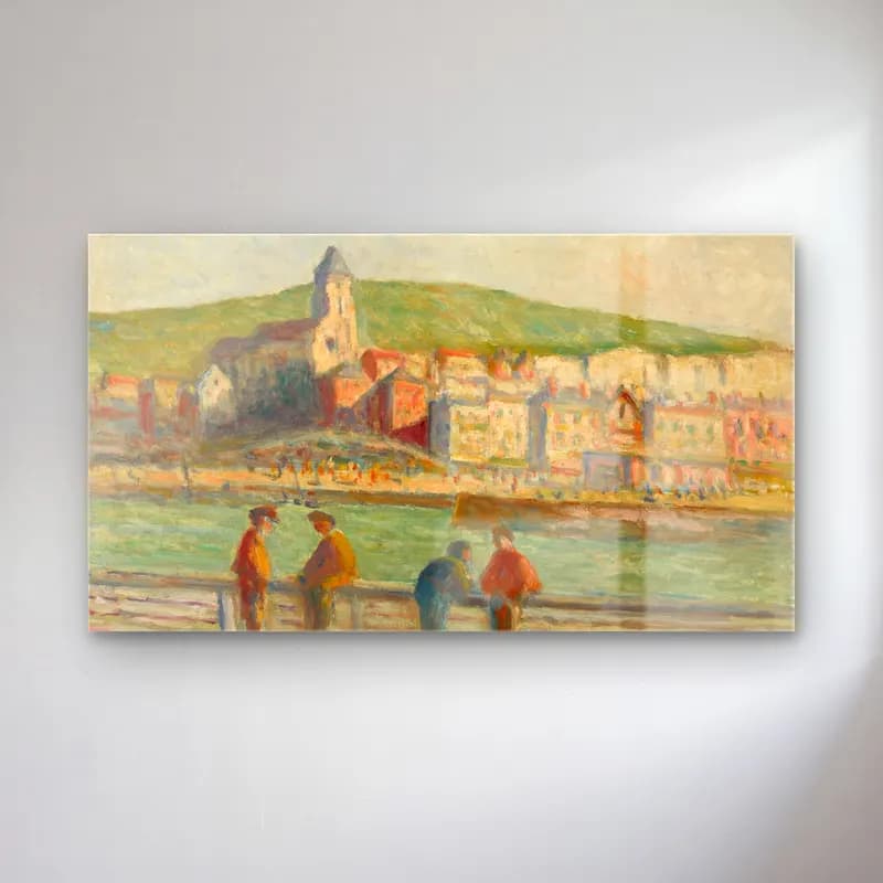 Maximilien Luce – Le treport, sur le quai (circa 1934) cam tablo — Maximilien Luce – Le treport, sur le quai (circa 1934) — empresyonist akdeniz sahil kasabası