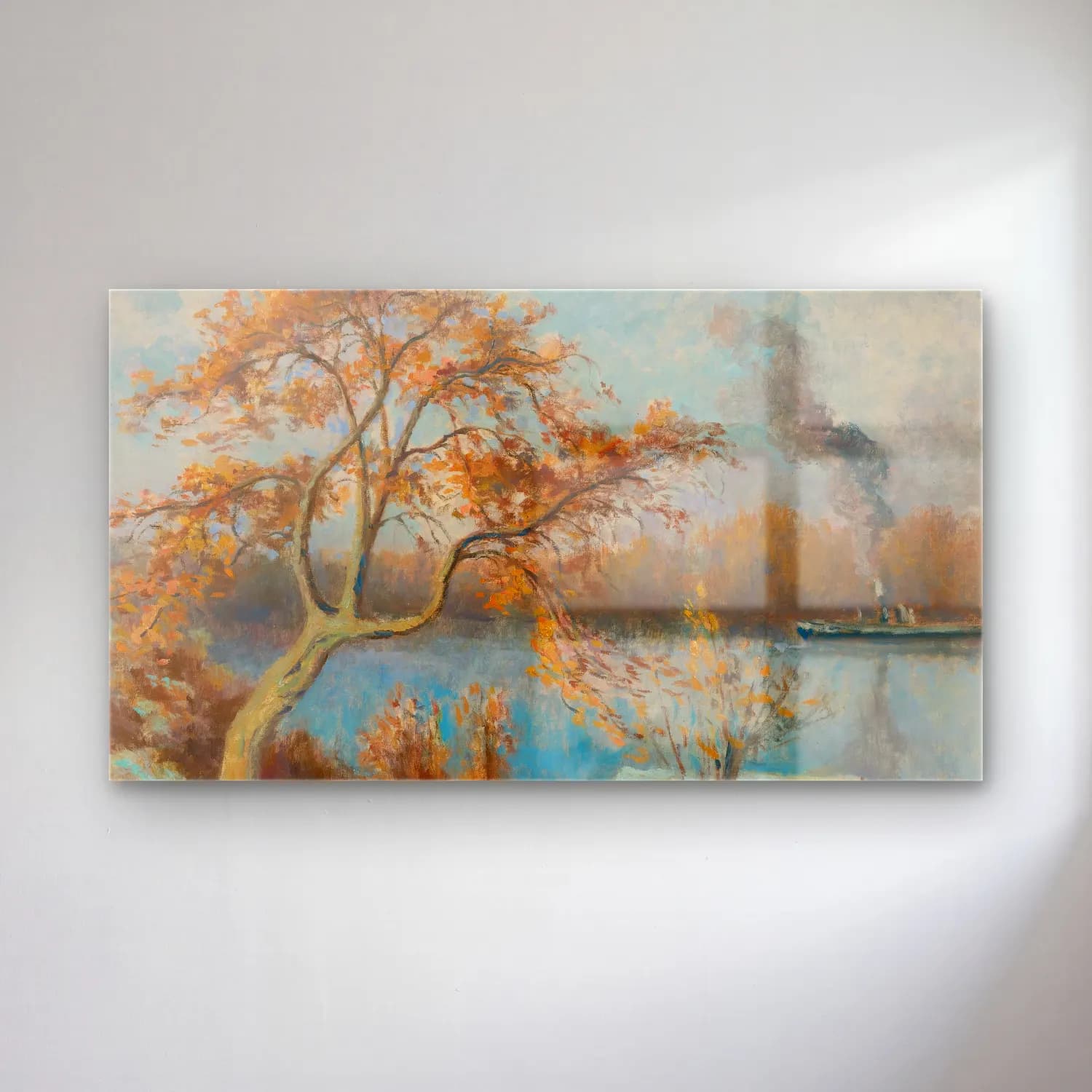 Maximilien Luce – Les Bords De Seine Au Printemps (circa 1920) cam tablo — Maximilien Luce – Les Bords De Seine Au Printemps (circa 1920) — empresyonist sonbahar ağaçları