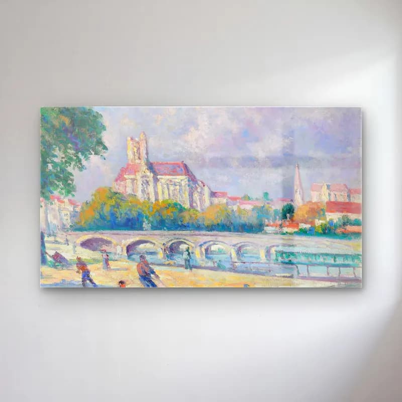 Maximilien Luce – Les quais et la Cathédrale, Auxerre cam tablo — Maximilien Luce – Les quais et la Cathédrale, Auxerre — empresyonist katedral