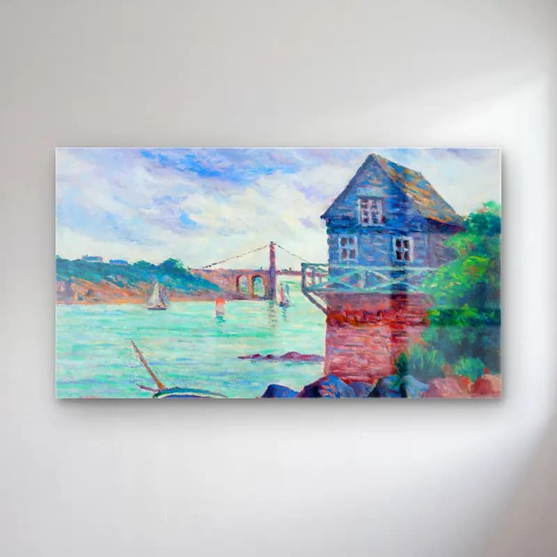 Maximilien Luce – Lézardrieux, Le Pont Suspendu cam tablo — Maximilien Luce – Lézardrieux, Le Pont Suspendu — empresyonist liman ve tekneler