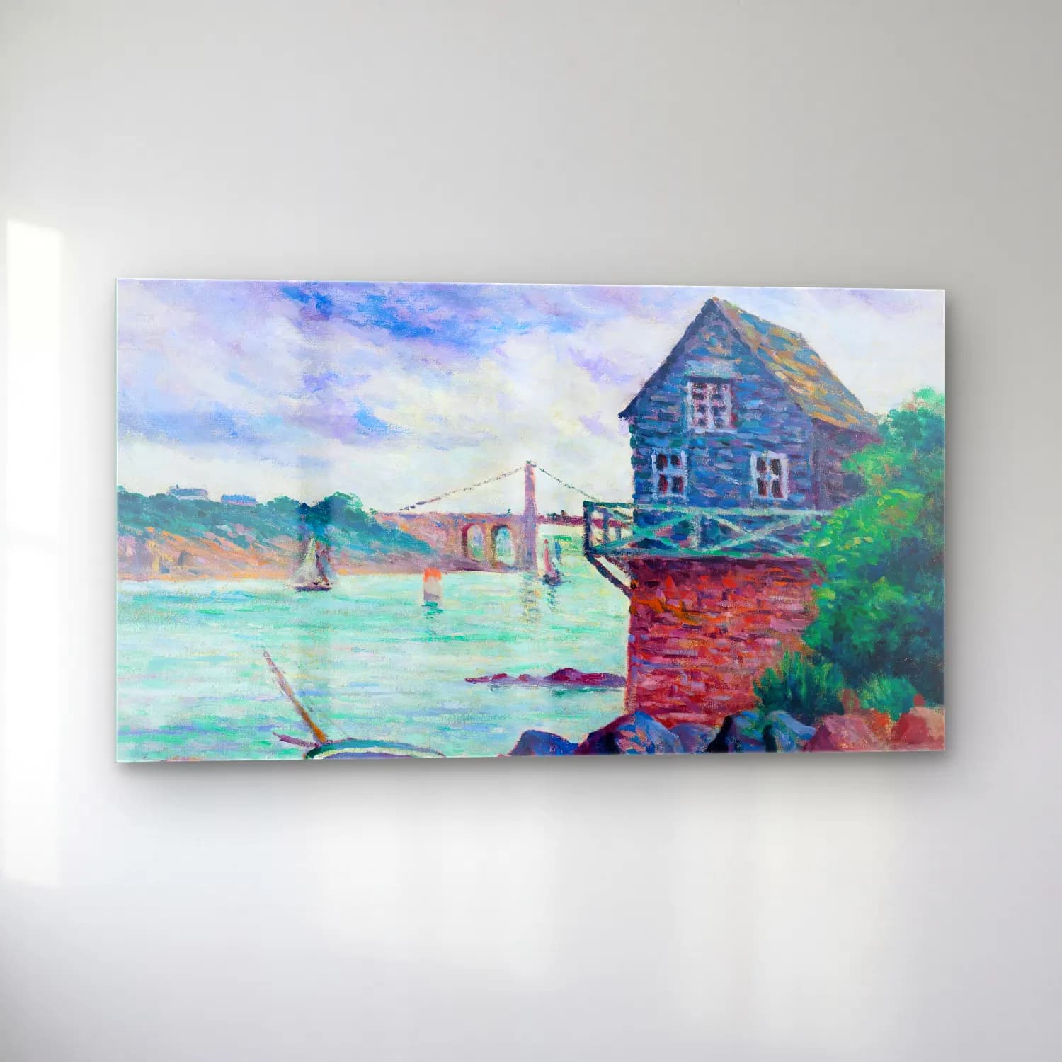 Maximilien Luce – Lézardrieux, Le Pont Suspendu cam tablo — sol açıdan görünüm