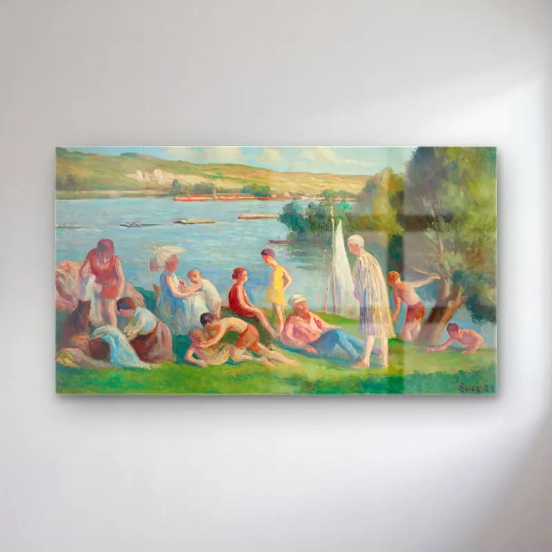 Maximilien Luce – Méricourt, un dimanche au bord de la Seine cam tablo — Maximilien Luce – Méricourt, un dimanche au bord de la Seine — empresyonist sahilde i̇nsanlar