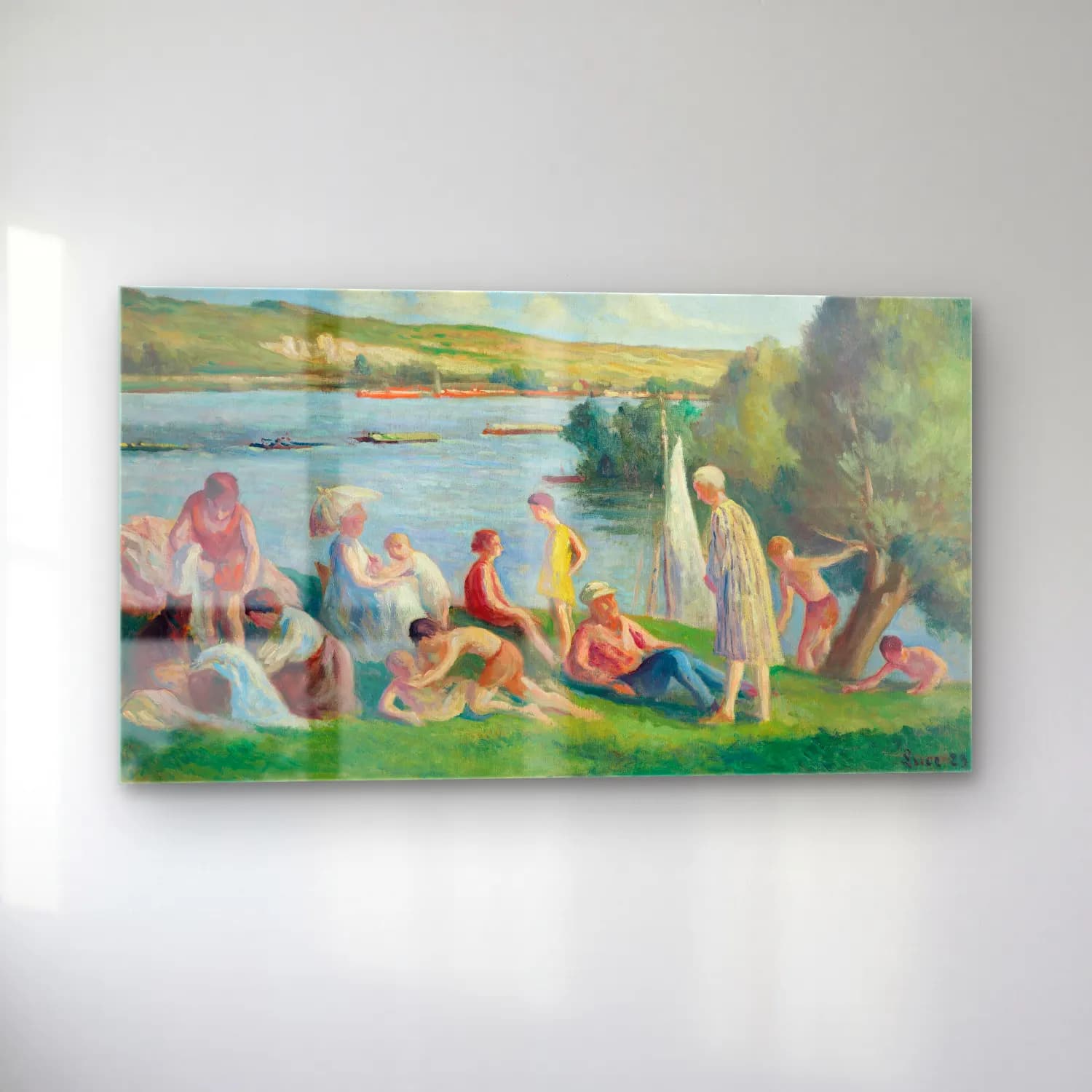 Maximilien Luce – Méricourt, un dimanche au bord de la Seine cam tablo — sol açıdan görünüm