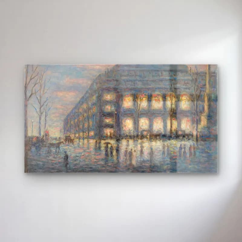 Maximilien Luce – Paris, la place du Théâtre du Châtelet (circa 1900) cam tablo — Maximilien Luce – Paris, la place du Théâtre du Châtelet (circa 1900) — empresyonist kalabalık cadde