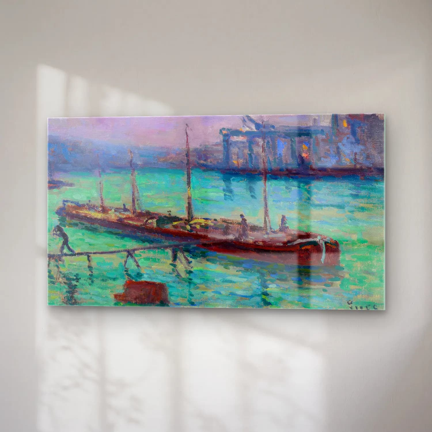 Maximilien Luce – Péniche Au Bord De La Seine (circa 1910) cam tablo — sağ açıdan görünüm