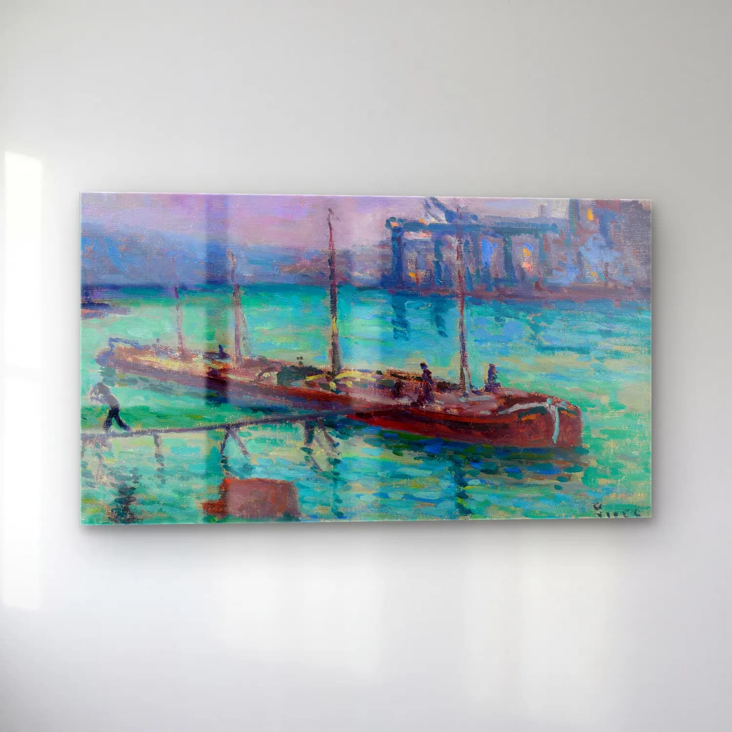 Maximilien Luce – Péniche Au Bord De La Seine (circa 1910) cam tablo — sol açıdan görünüm