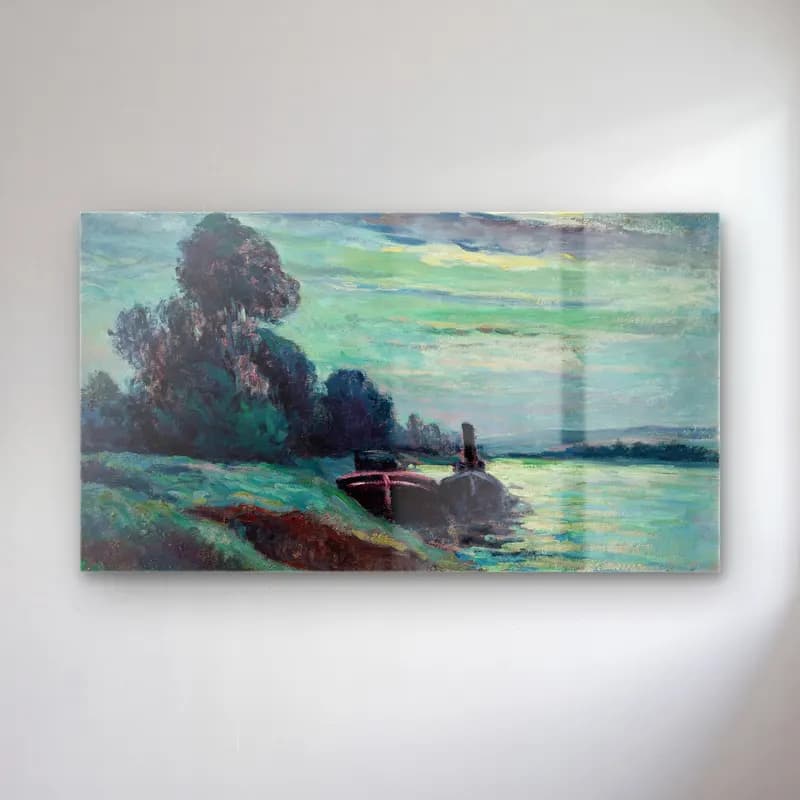 Maximilien Luce – Péniches sur la Seine cam tablo — Maximilien Luce – Péniches sur la Seine — empresyonist liman ve tekneler
