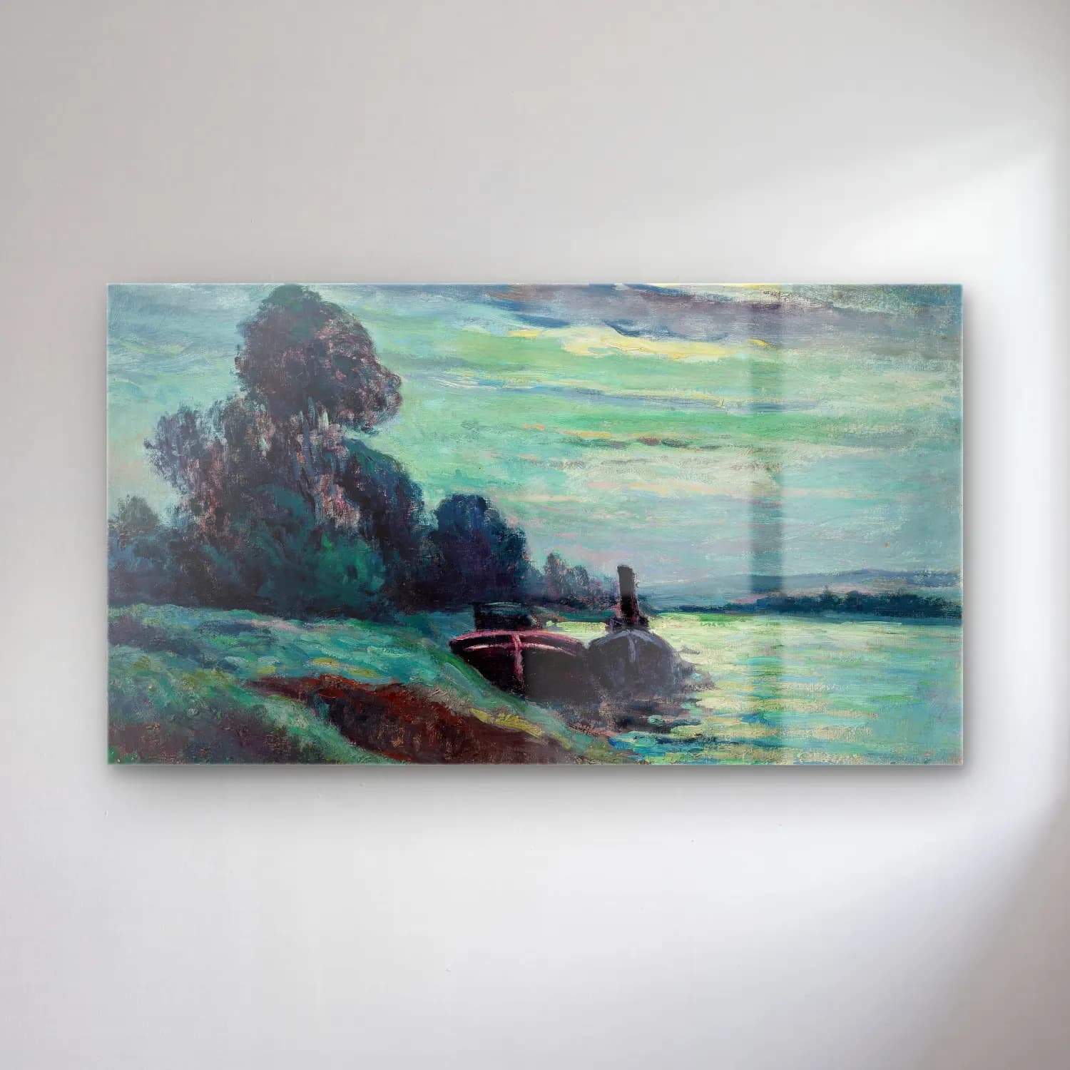 Maximilien Luce – Péniches sur la Seine cam tablo — Maximilien Luce – Péniches sur la Seine — empresyonist liman ve tekneler