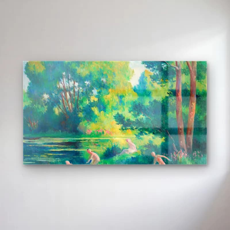Maximilien Luce – Rolleboise, baignade dans le petit bras de la Seine cam tablo — Maximilien Luce – Rolleboise, baignade dans le petit bras de la Seine — empresyonist kırda nehir