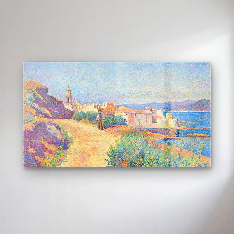 Maximilien Luce – Saint-Tropez cam tablo — Maximilien Luce – Saint-Tropez — empresyonist akdeniz sahil kasabası