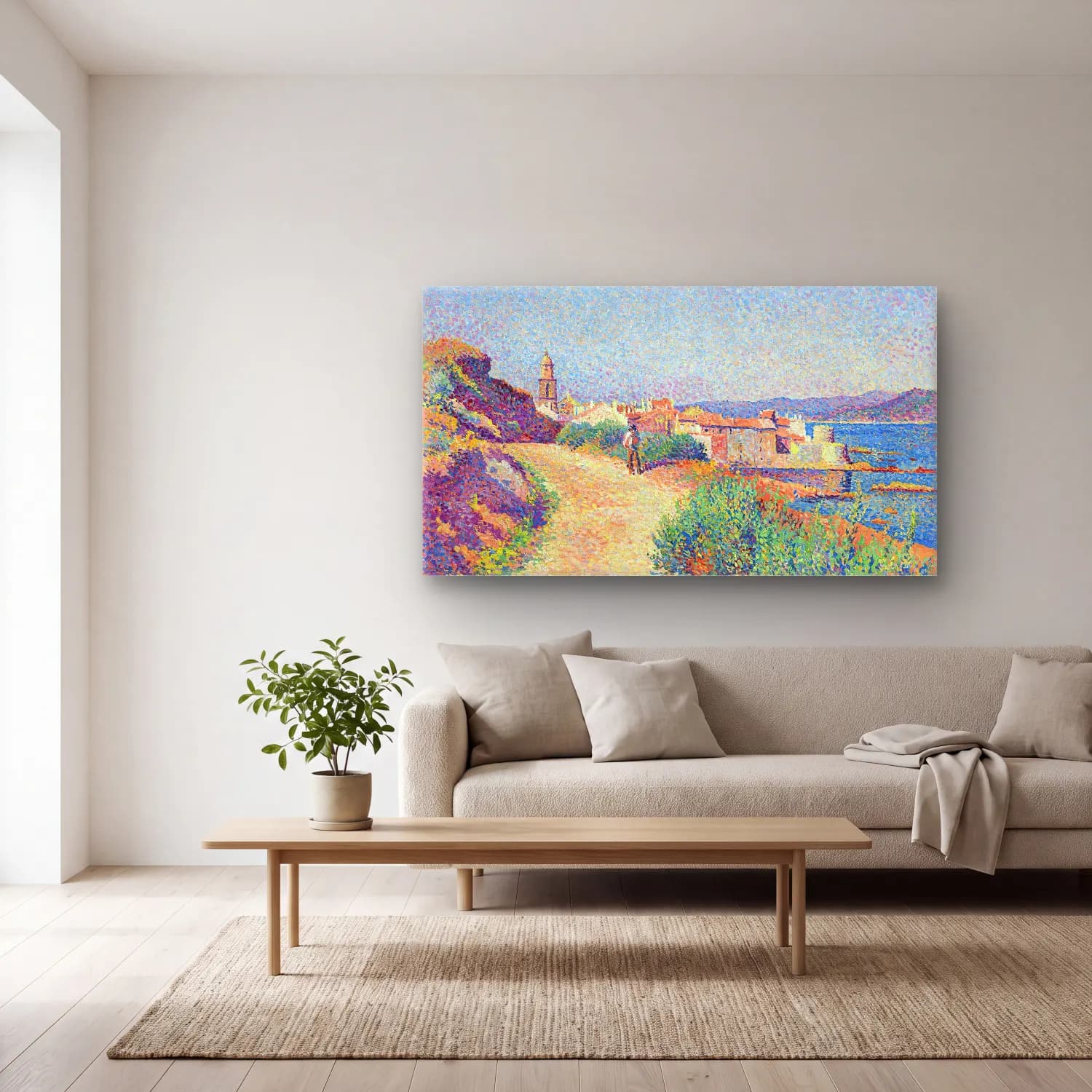 Maximilien Luce – Saint-Tropez cam tablo — açık renk salonda