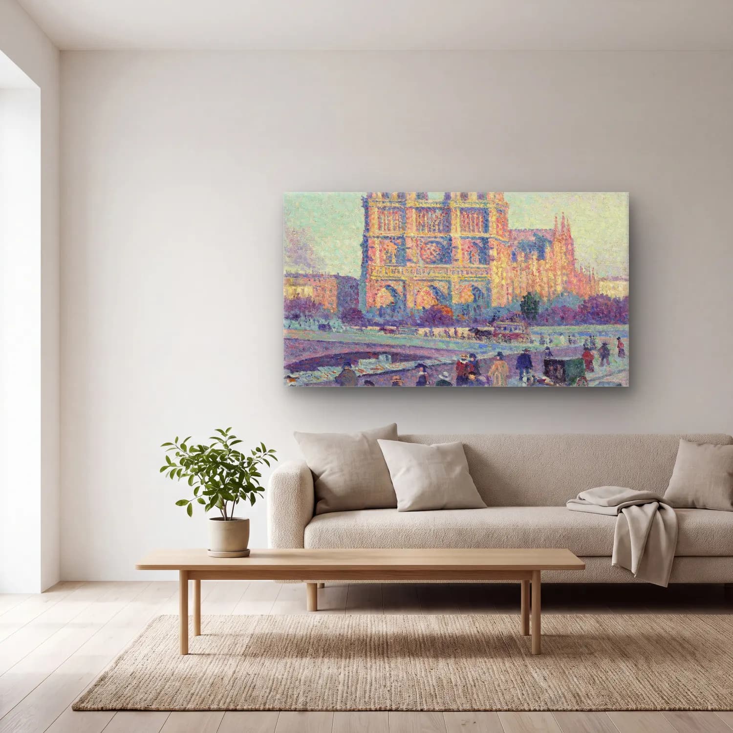 Maximilien Luce – The Quai Saint-Michel and Notre-Dame cam tablo — açık renk salonda