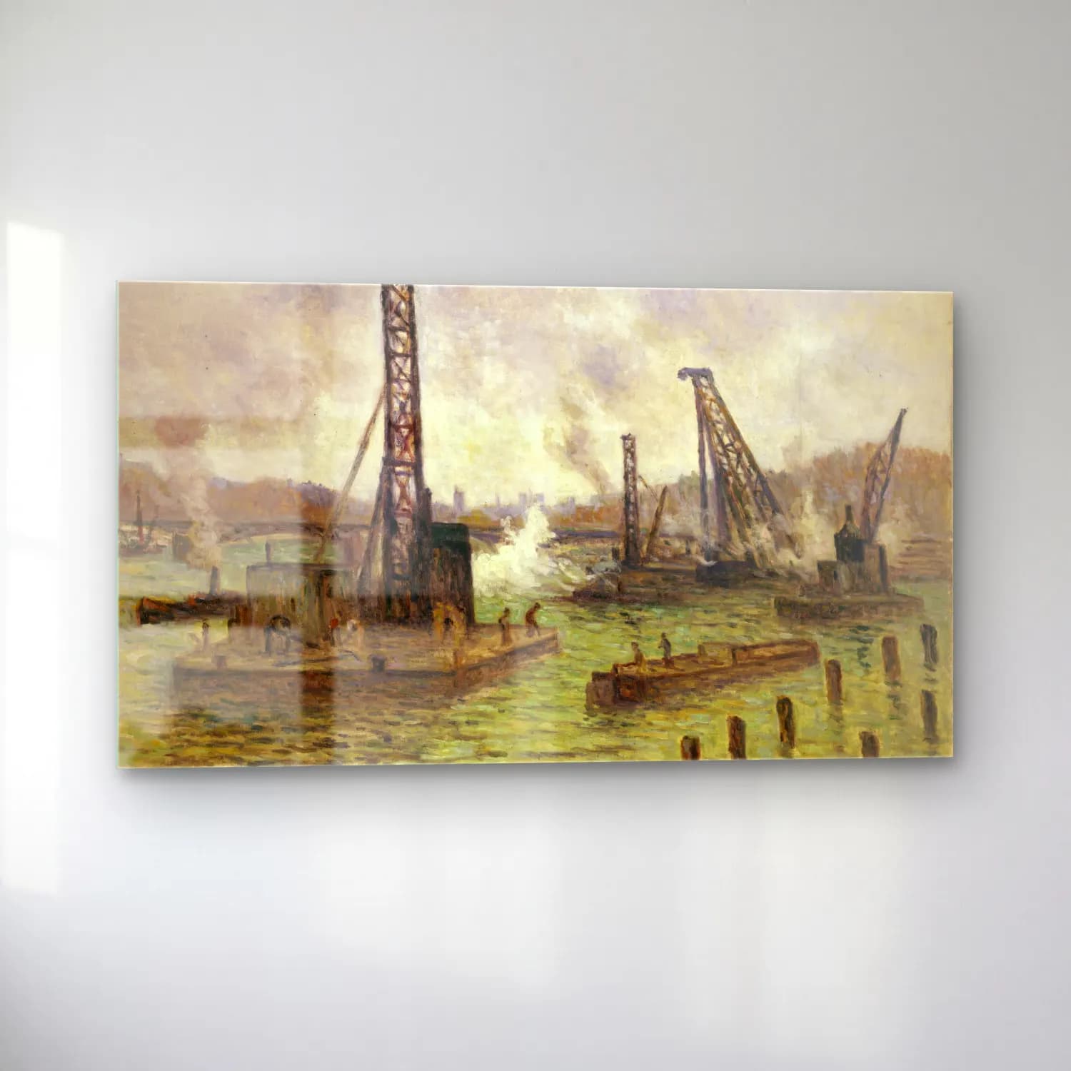Maximilien Luce – Travaux sur la Seine, au pont des Saints-Pères cam tablo — sol açıdan görünüm