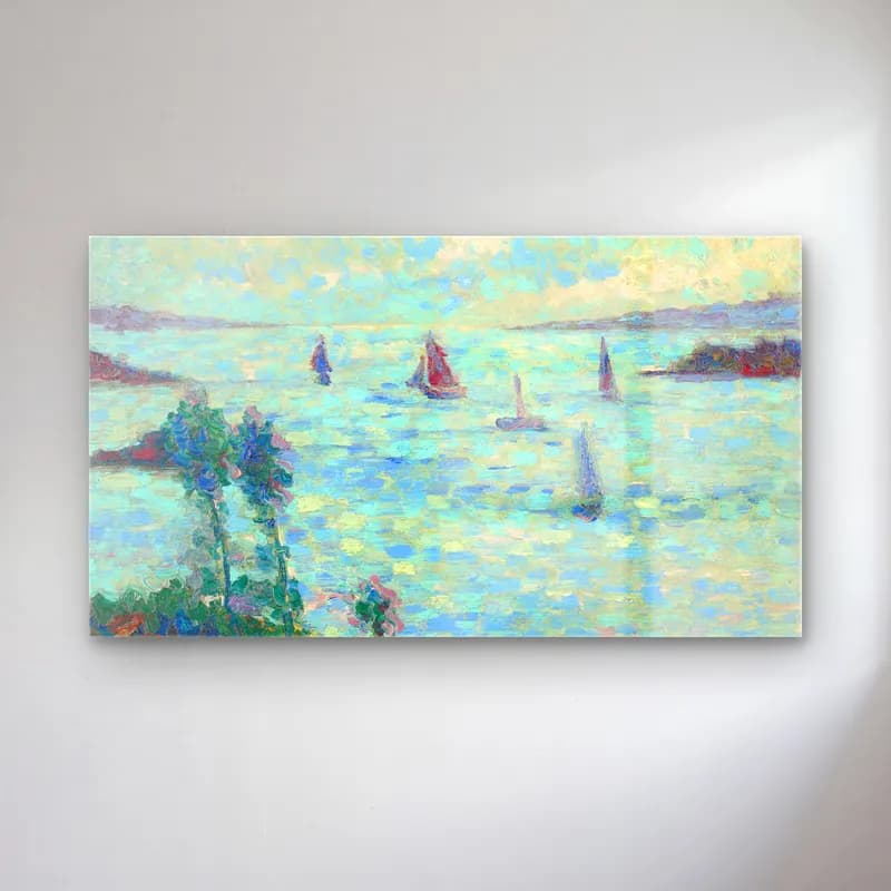 Maximilien Luce – Voiliers au large de Kermouster (circa 1914-1915) cam tablo — Maximilien Luce – Voiliers au large de Kermouster (circa 1914-1915) — empresyonist yelkenliler