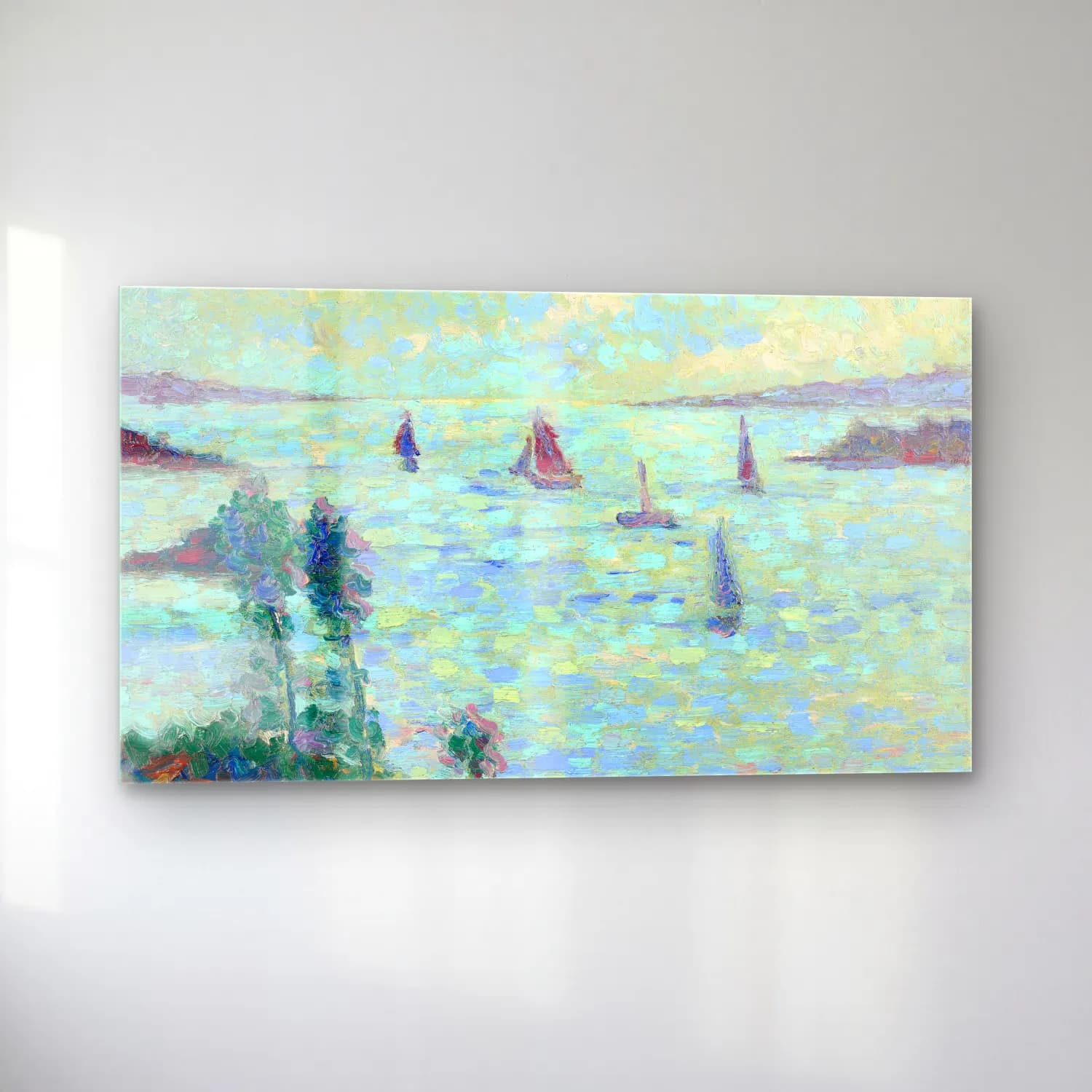 Maximilien Luce – Voiliers au large de Kermouster (circa 1914-1915) cam tablo — sol açıdan görünüm