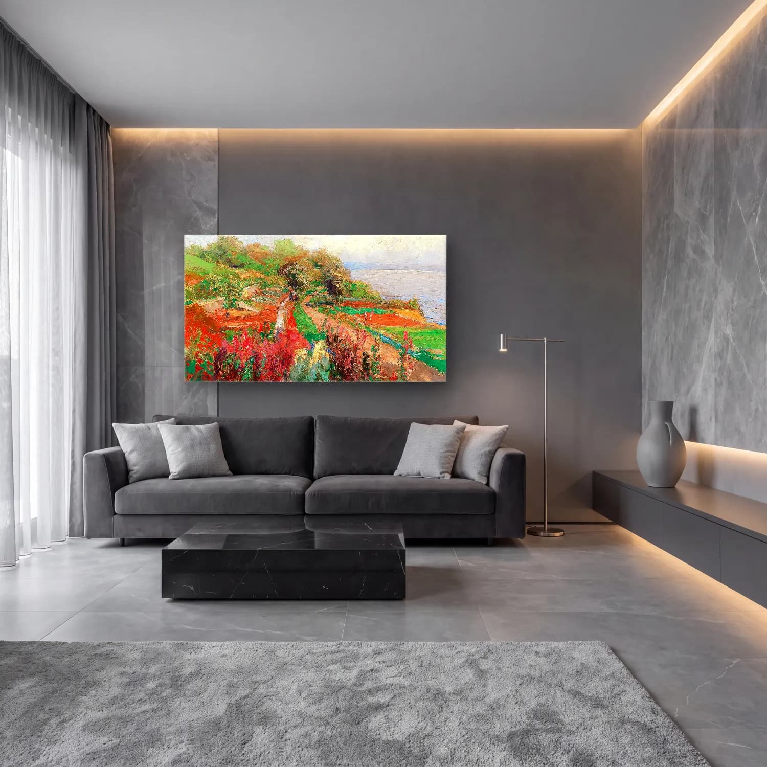 Olga Wisinger-Florian – Olga Wisinger-Florian - A coastal landscape cam tablo — lüks salon duvarında