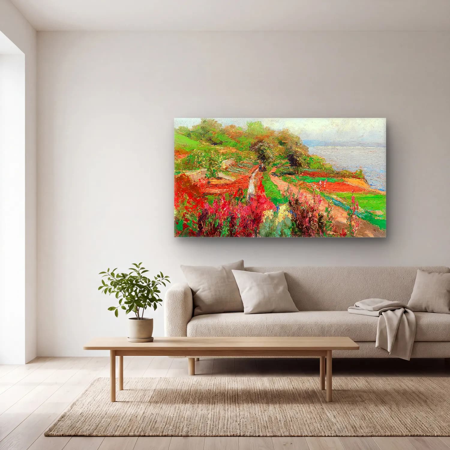 Olga Wisinger-Florian – Olga Wisinger-Florian - A coastal landscape cam tablo — açık renk salonda