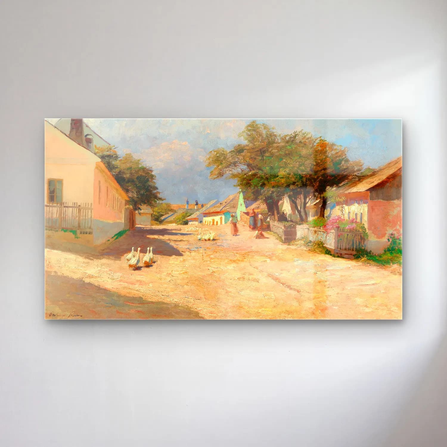 Olga Wisinger-Florian – Olga Wisinger-Florian - A village road in the summer midday… cam tablo — Olga Wisinger-Florian – Olga Wisinger-Florian - A village road in the summer midday… — empresyonist köy sokağı