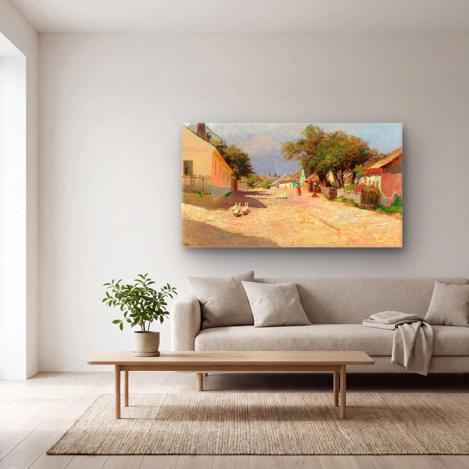 Olga Wisinger-Florian – Olga Wisinger-Florian - A village road in the summer midday… cam tablo — açık renk salonda