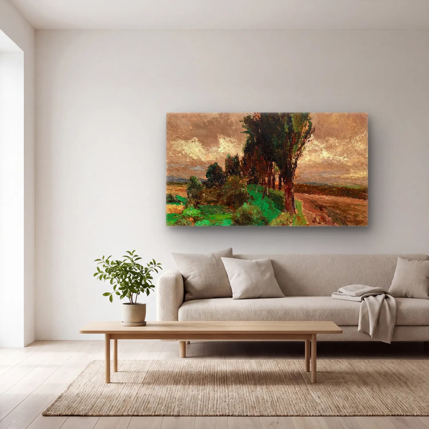 Olga Wisinger-Florian – Olga Wisinger-Florian - Avenue of Poplars cam tablo — açık renk salonda