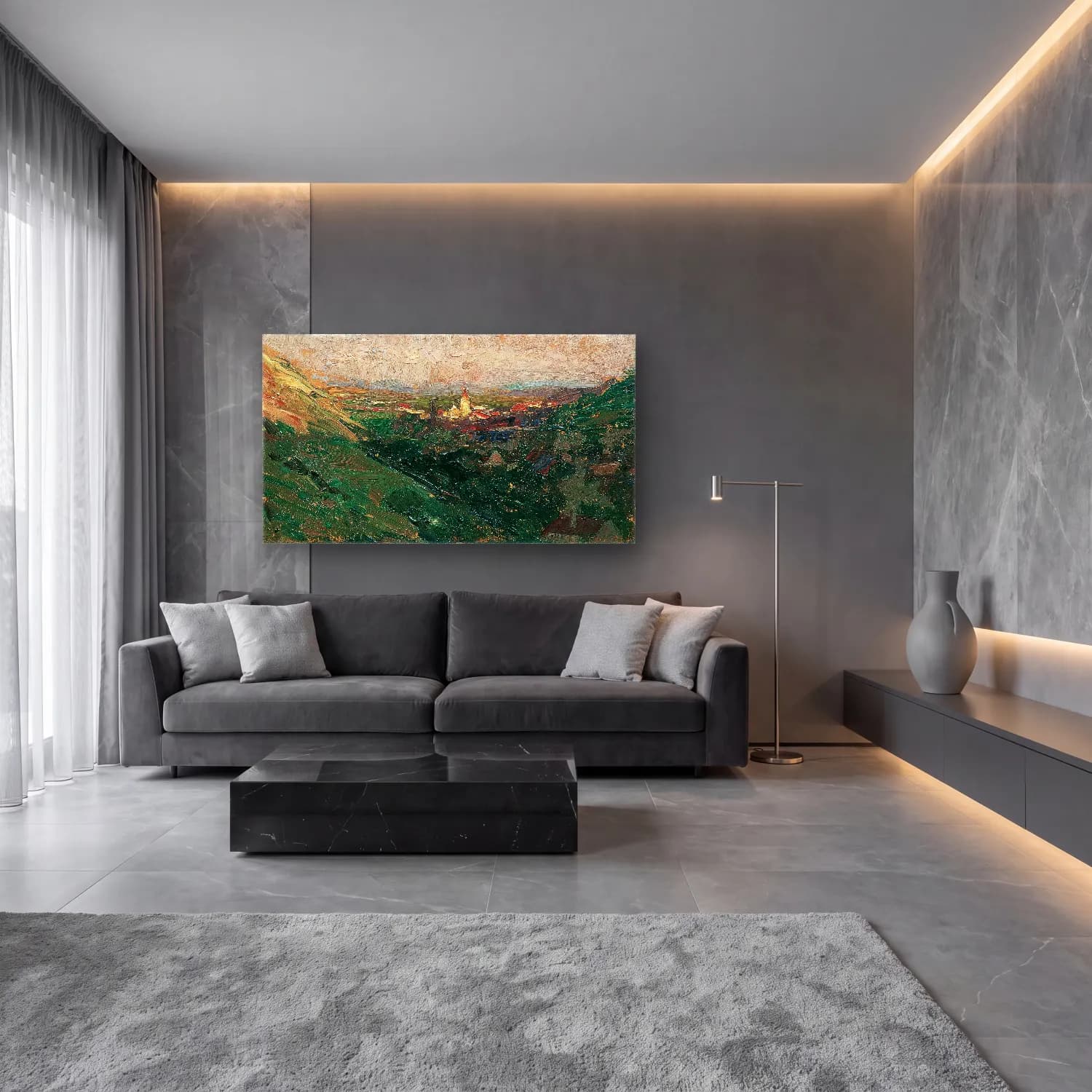 Olga Wisinger-Florian – Olga Wisinger-Florian - Blick auf das Kahlenberger Dorf cam tablo — lüks salon duvarında
