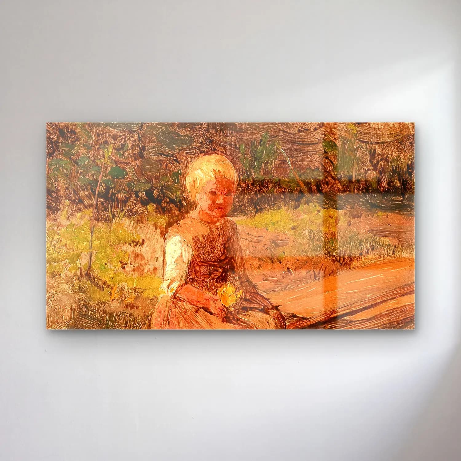 Olga Wisinger-Florian – Olga Wisinger-Florian - Child Sitting on a Wooden Walkway cam tablo — Olga Wisinger-Florian – Olga Wisinger-Florian - Child Sitting on a Wooden Walkway — empresyonist kız çocuğu portresi