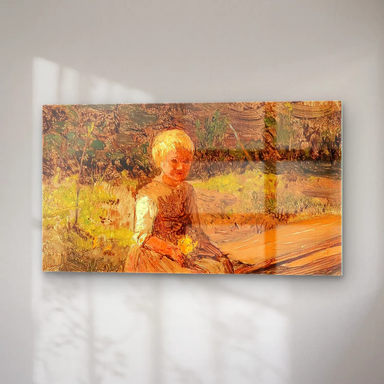 Olga Wisinger-Florian – Olga Wisinger-Florian - Child Sitting on a Wooden Walkway cam tablo — sağ açıdan görünüm