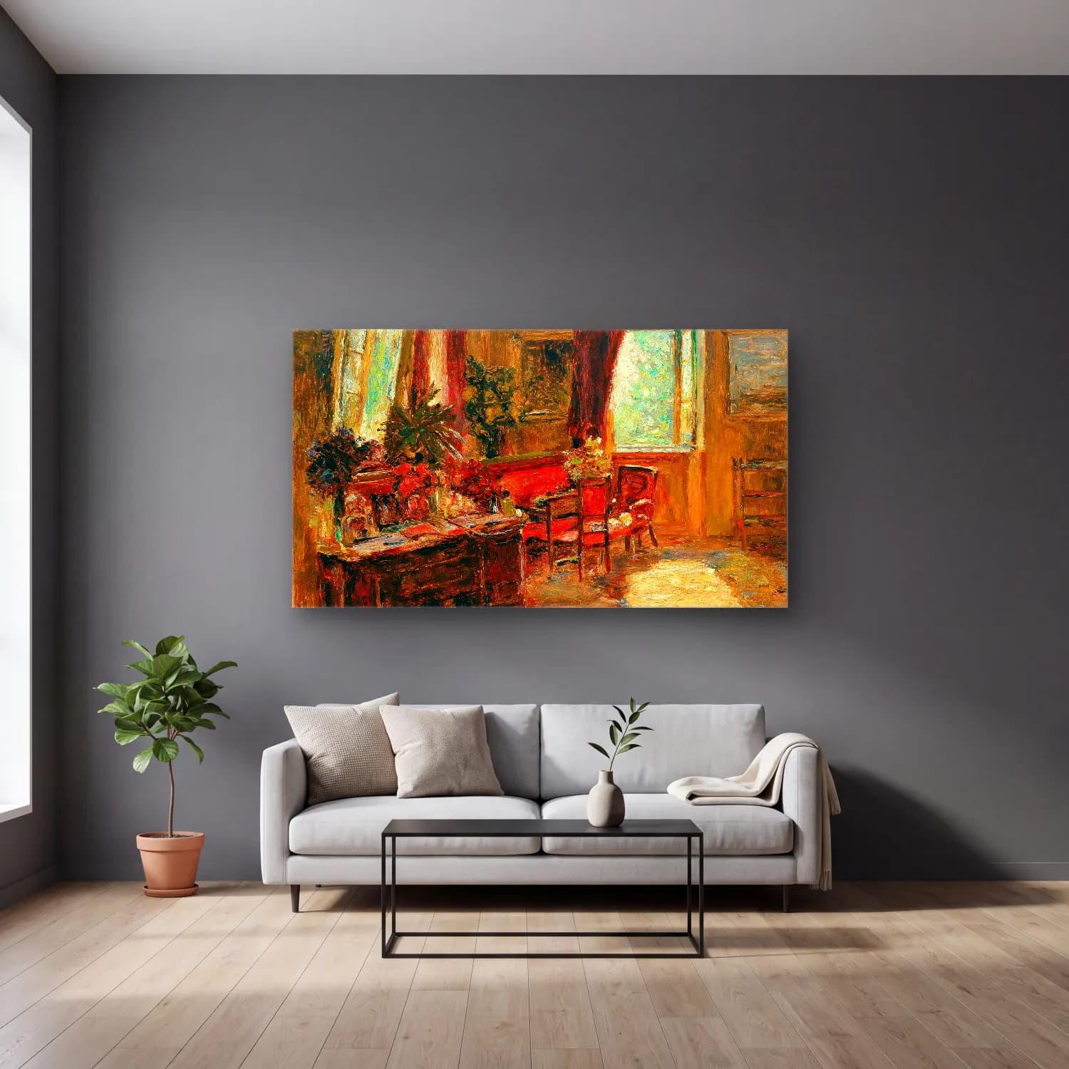 Olga Wisinger-Florian – Olga Wisinger-Florian - Interior cam tablo — gri duvarlı salonda