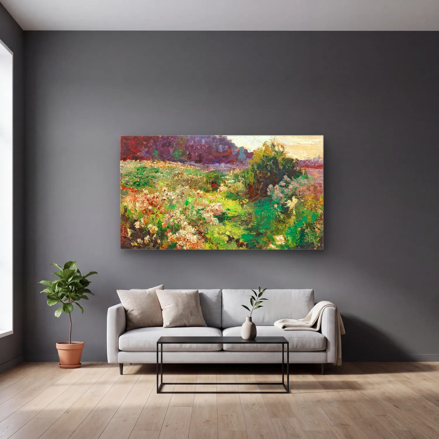 Olga Wisinger-Florian – Olga Wisinger-Florian - Meadow cam tablo — gri duvarlı salonda
