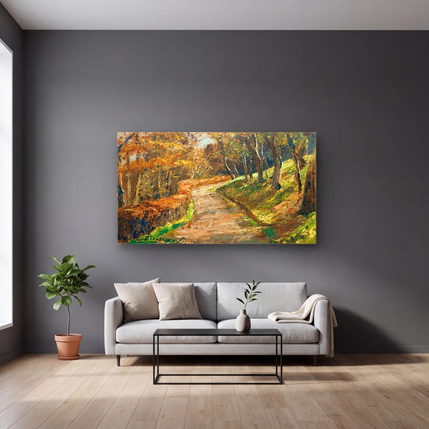 Olga Wisinger-Florian – Olga Wisinger-Florian - Pathway In Early Spring cam tablo — gri duvarlı salonda