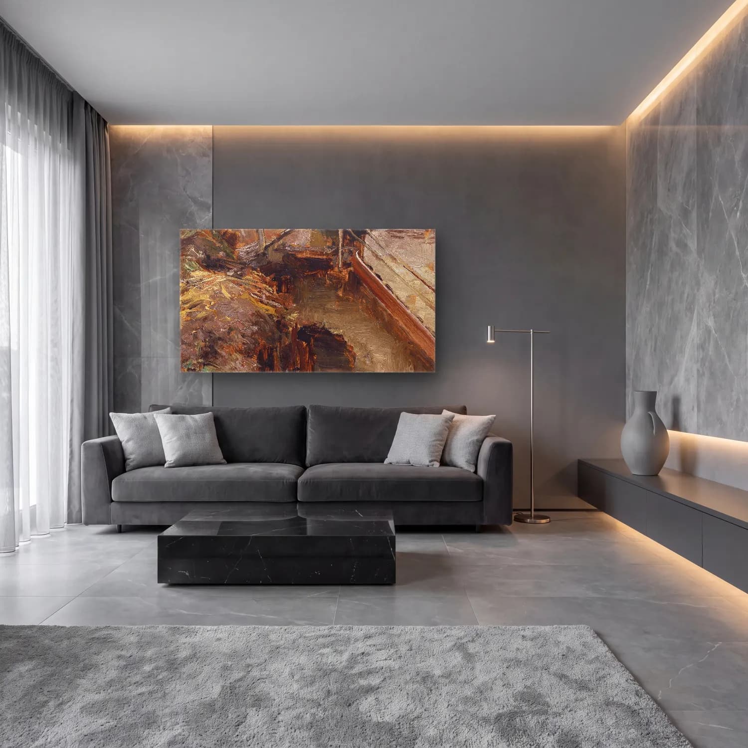 Olga Wisinger-Florian – Olga Wisinger-Florian - Studie zu einem Stallinterieur cam tablo — lüks salon duvarında