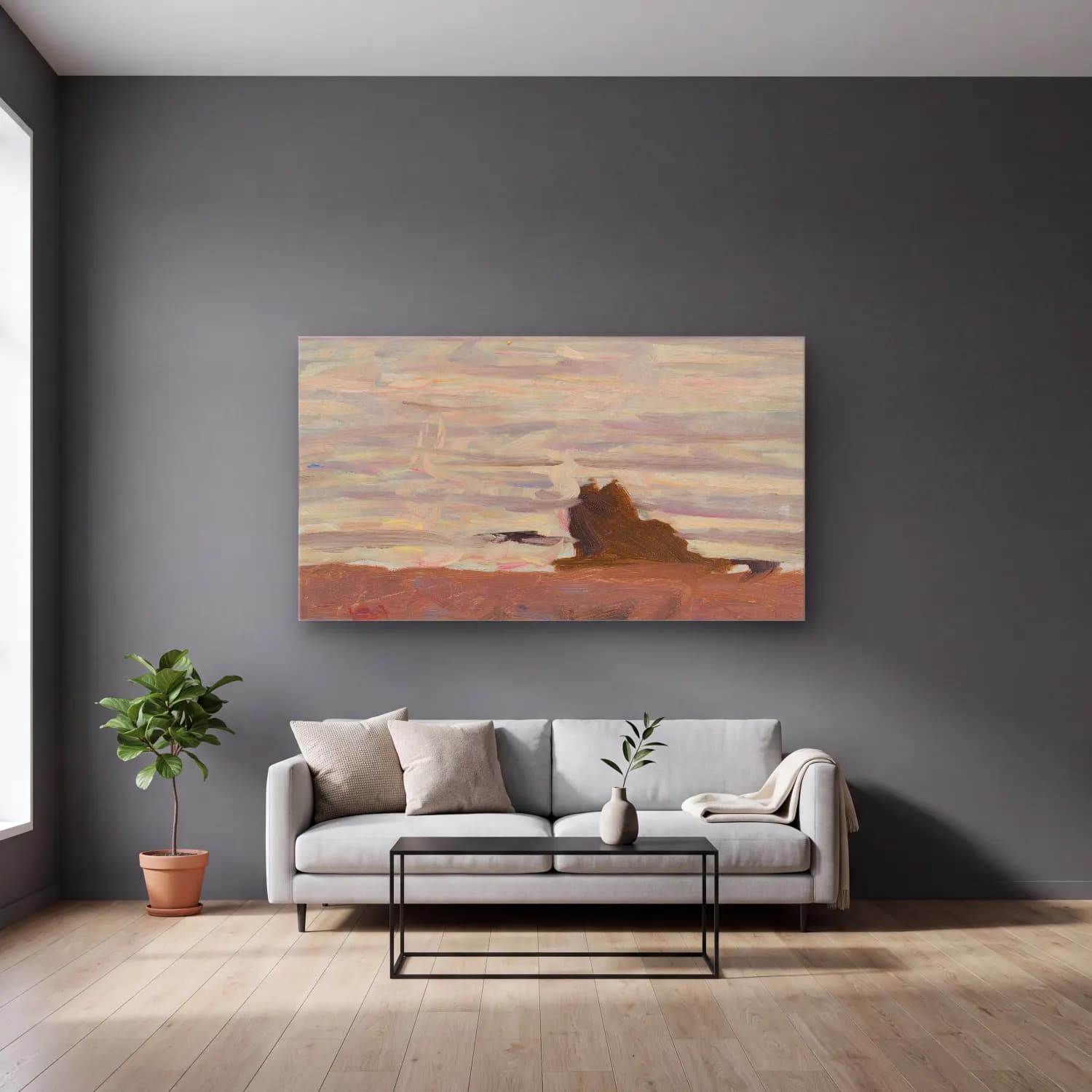 Richard Bergh – Grey Sea Arild cam tablo — gri duvarlı salonda