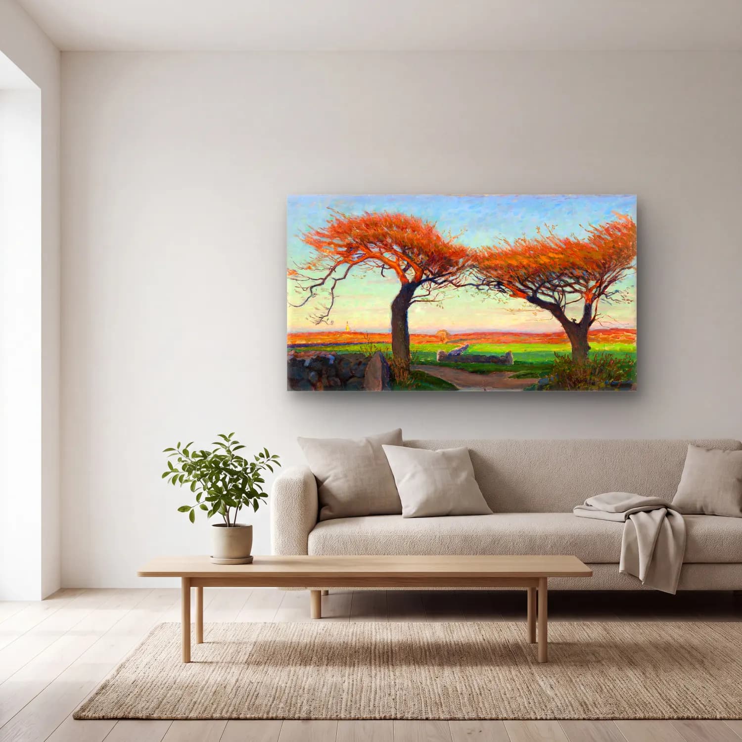 Richard Bergh – Landscape from Halland cam tablo — açık renk salonda