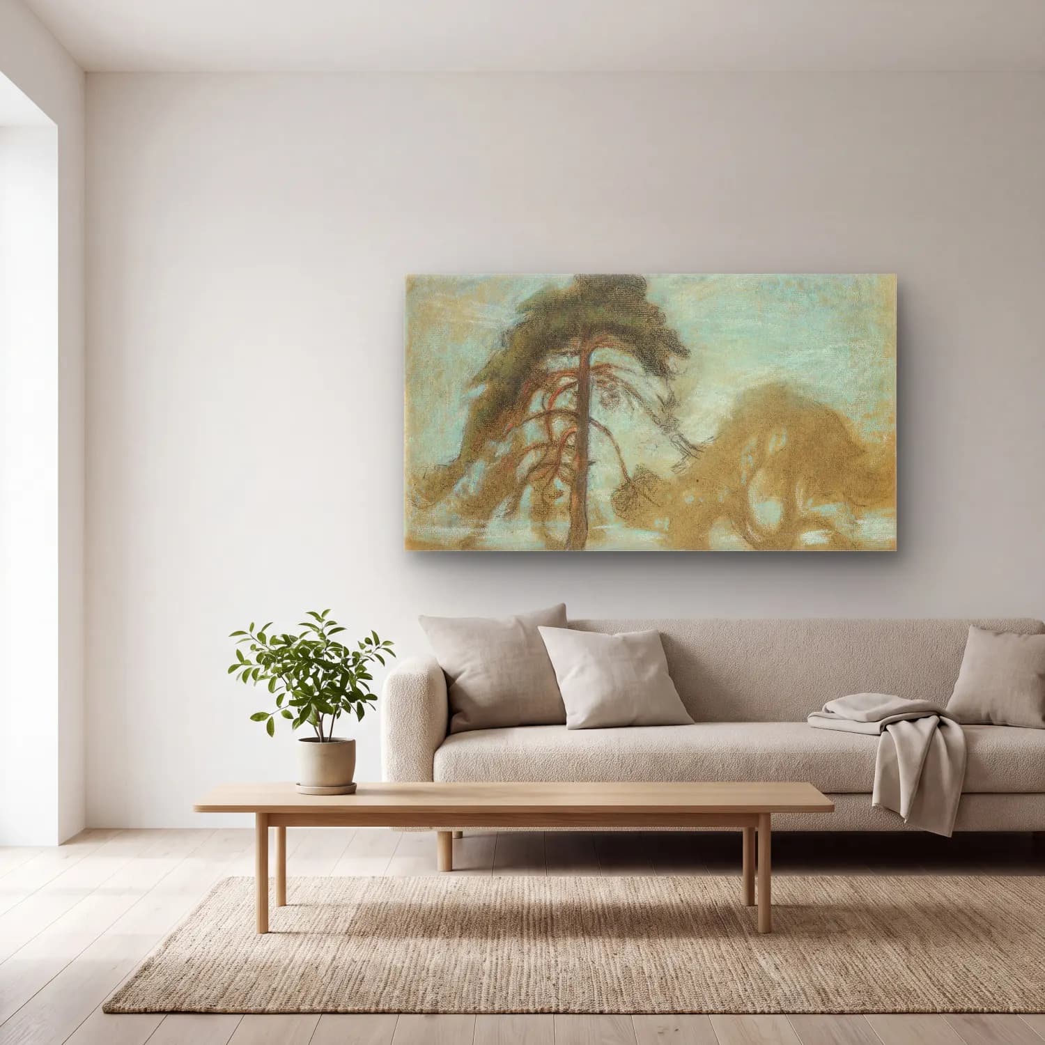 Richard Bergh – Pine Trees Tyresö cam tablo — açık renk salonda